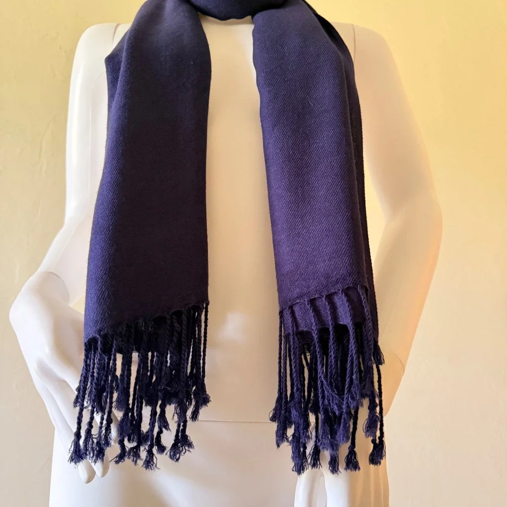 Pashmina Women's Silk Blend Scarf Wrap Navy Solid Fringe Shawl 70x27‎